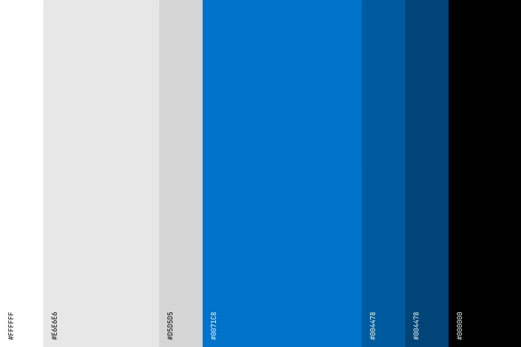 InTandem's primary brand colours. Vertical strips of color are seen with their corresponding hex codes. From left to right, white transitions to InTandem's signature blue, then to black.